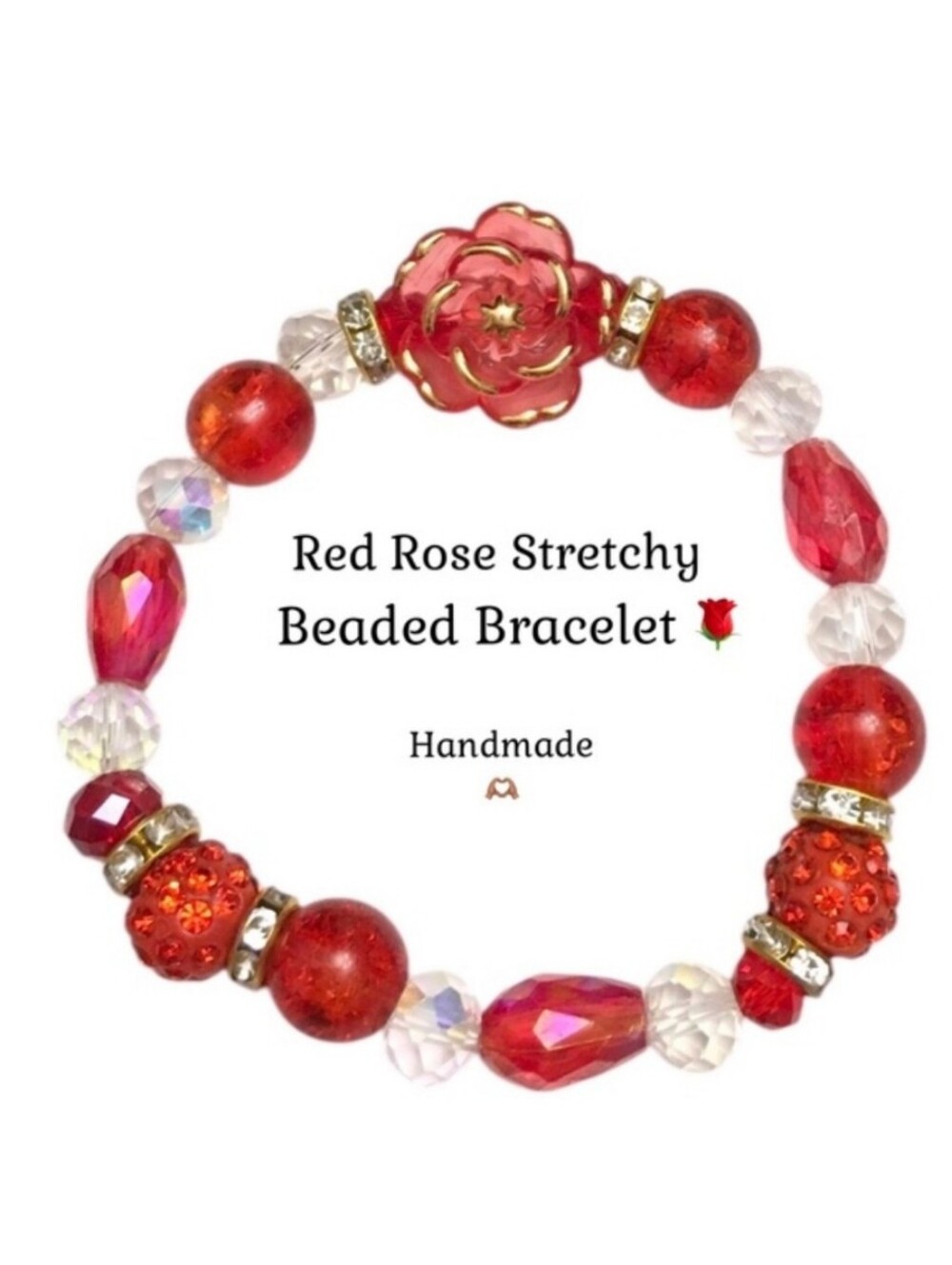 Red Rose Beaded Bracelet 🌹